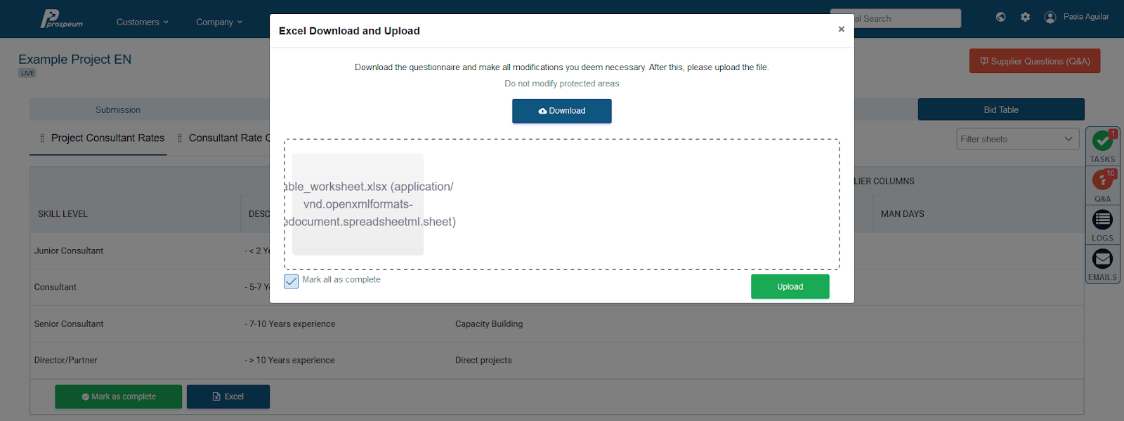 Bid Table Tab – Support English